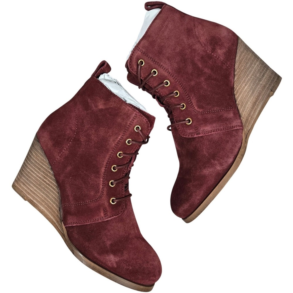 Diba Blake Suede Bootie Burgundy Lace Up Wedge Ankle Boots Women Size 8.5‎
